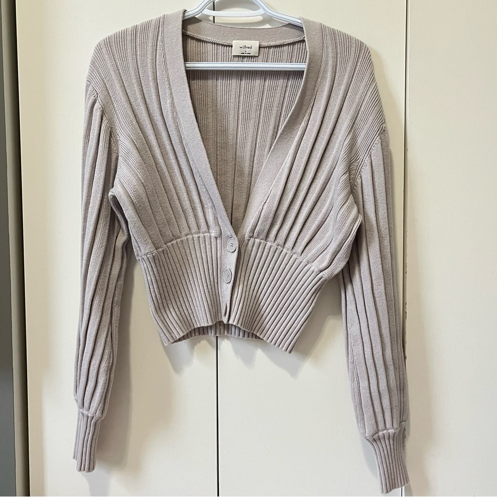 Aritzia Wilfred Plunge Ribbed V-Neck Cardigan Sweater